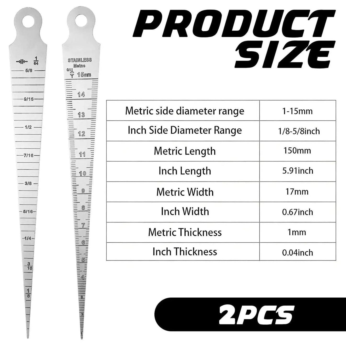 Stainless Steel Taper Gauge 1 To 15mm Dual Scale For Welding Inch And Metric Laser Etched Readings Double Sided Tool