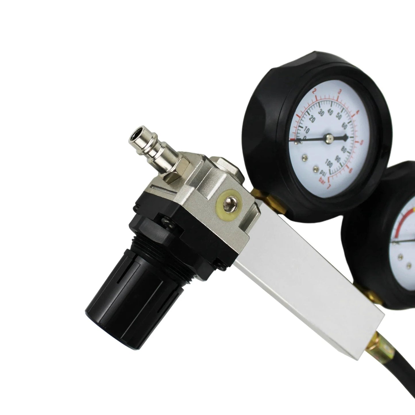 Close-up of Cylinder Leak Detector Kit For Engine Compression Diagnosis And Cylinder Leakage Testing with gauges and regulator