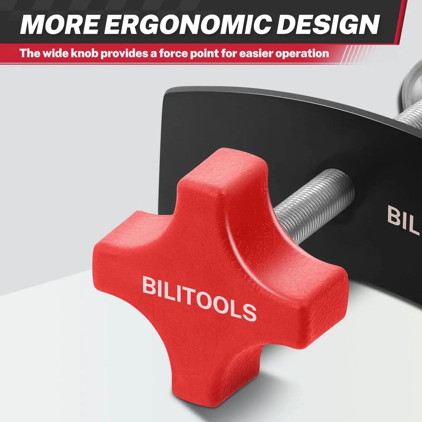 Close-up of No Fuss Brake Caliper Compression Tool For Pad Replacement, Caliper Piston Compressor Tool by BILITOOLS, ergonomic handle.