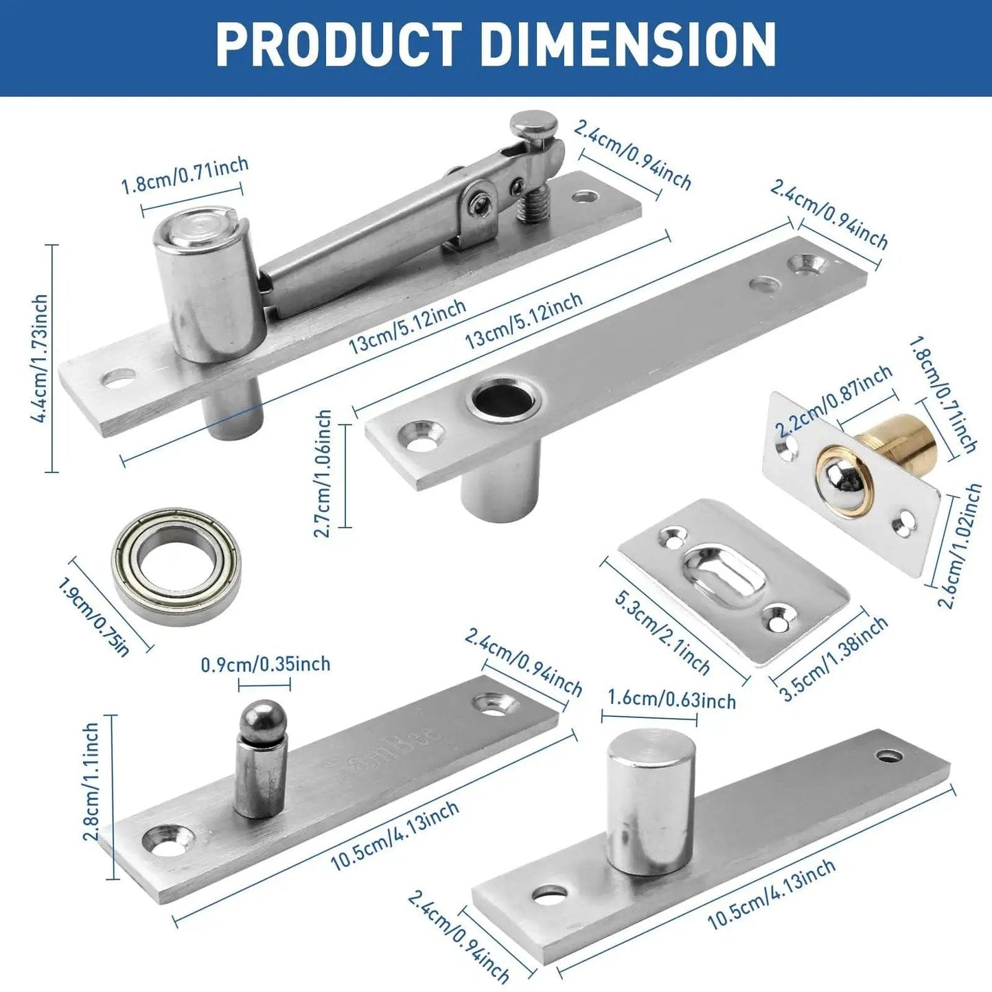 Product dimensions of Heavy Duty Pivot Hinge for Secret Hidden Doors and Hidden Bookcase Doors, 300 Lb Load Bearing, 304 Stainless Steel