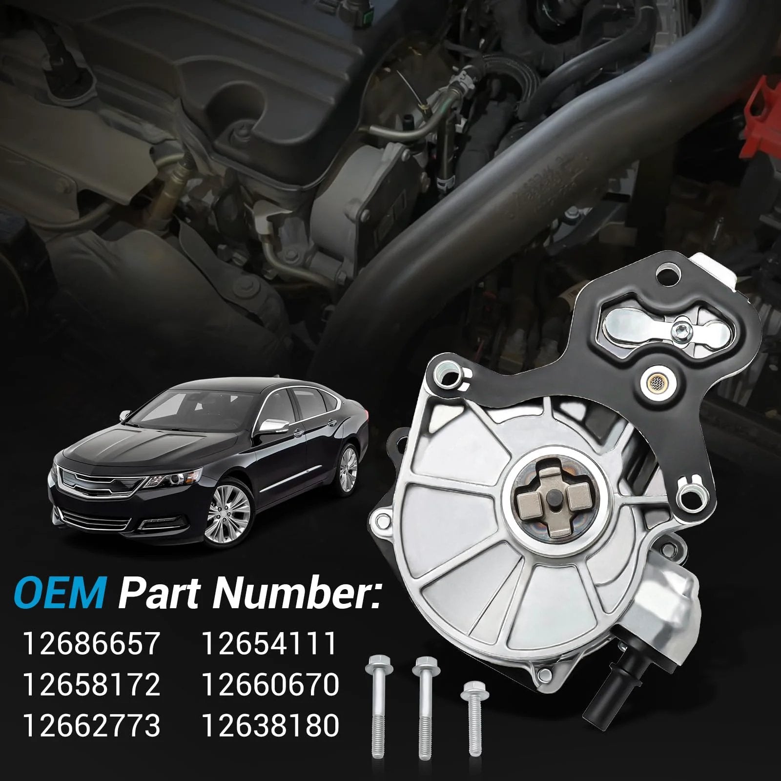 Direct Fit Brake Vacuum Pump For GM Rides Fits Chevrolet Impala 2014 Through 2019 Malibu 2013 Through 2015 shown with details