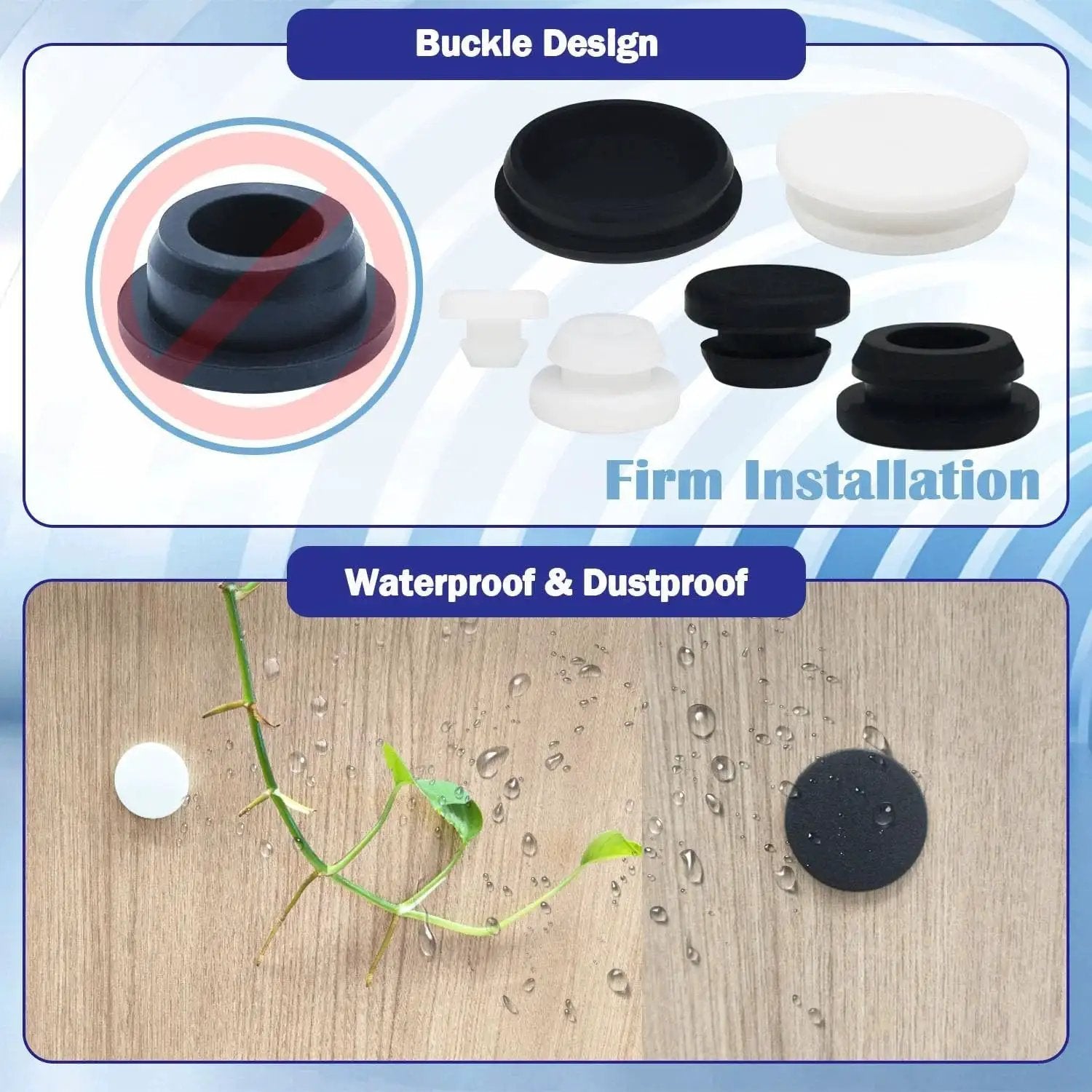 77Pcs White Silicone Hole Plugs Assorted Sizes 5mm 6mm 10mm 13mm 16mm 18mm 25mm Pack displayed with black plug and waterproof feature