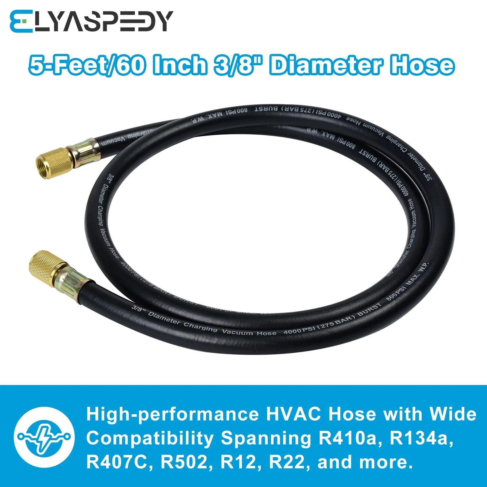 Upgrade Vacuum Hose Three Eighths Inch By Five Feet With Three Eighths By Three Eighths Fittings Built To Withstand 800 Psi Working Pressure And 4000 Psi Burst For Refrigeration And Air Conditioning Equipment Black