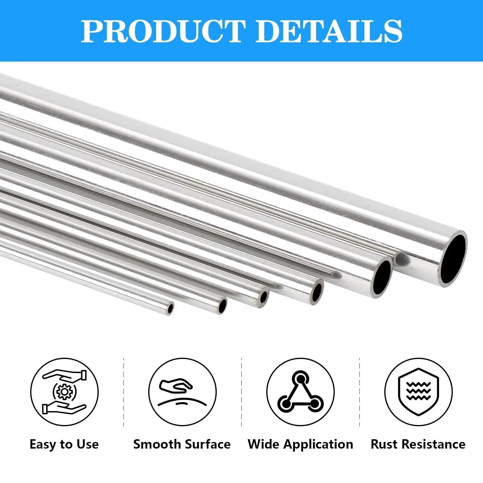Durable 304 Stainless Steel Tube Half Inch OD Round Pipe Metal Tubing Ten Inch Length One Millimeter Wall Thick Four Pack details