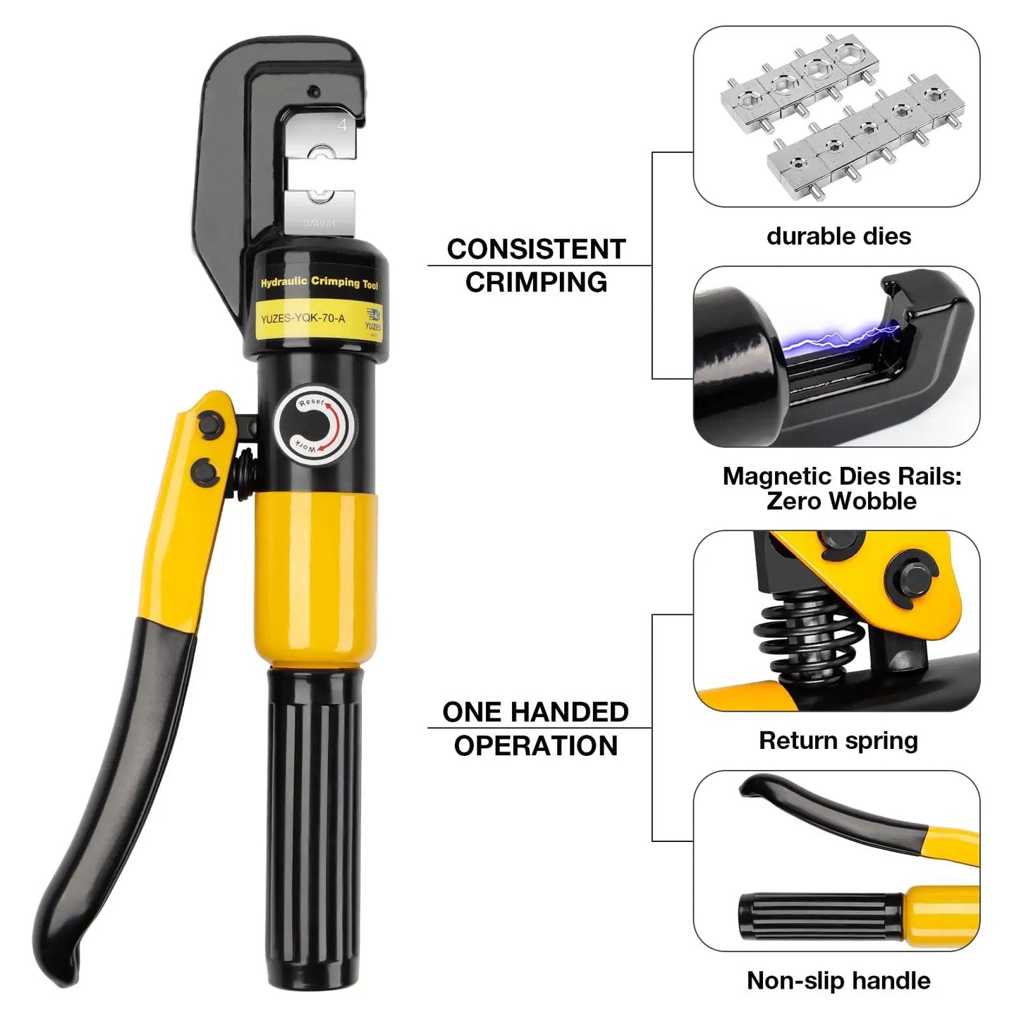 Beefy Heavy Duty Hydraulic Crimping Tool And Cable Cutter For 12 AWG To 2/0 AWG 10 Ton Battery Crimper With 9 Die Set By YUZES
