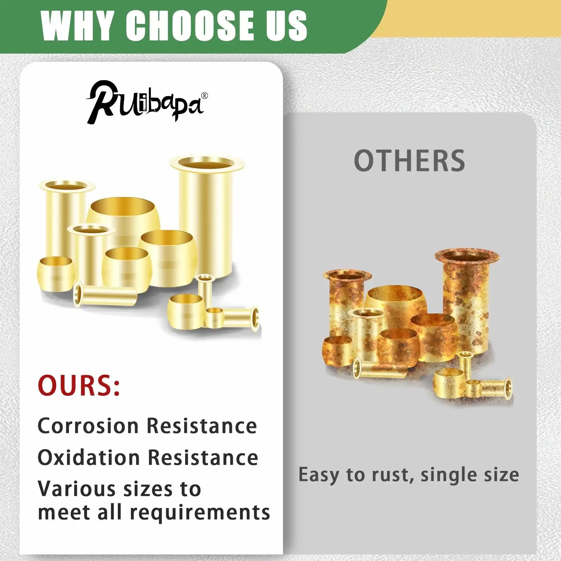Comparison of brass compression fittings kit 230 pieces with sleeves ferrules and inserts vs. rust-prone alternatives.