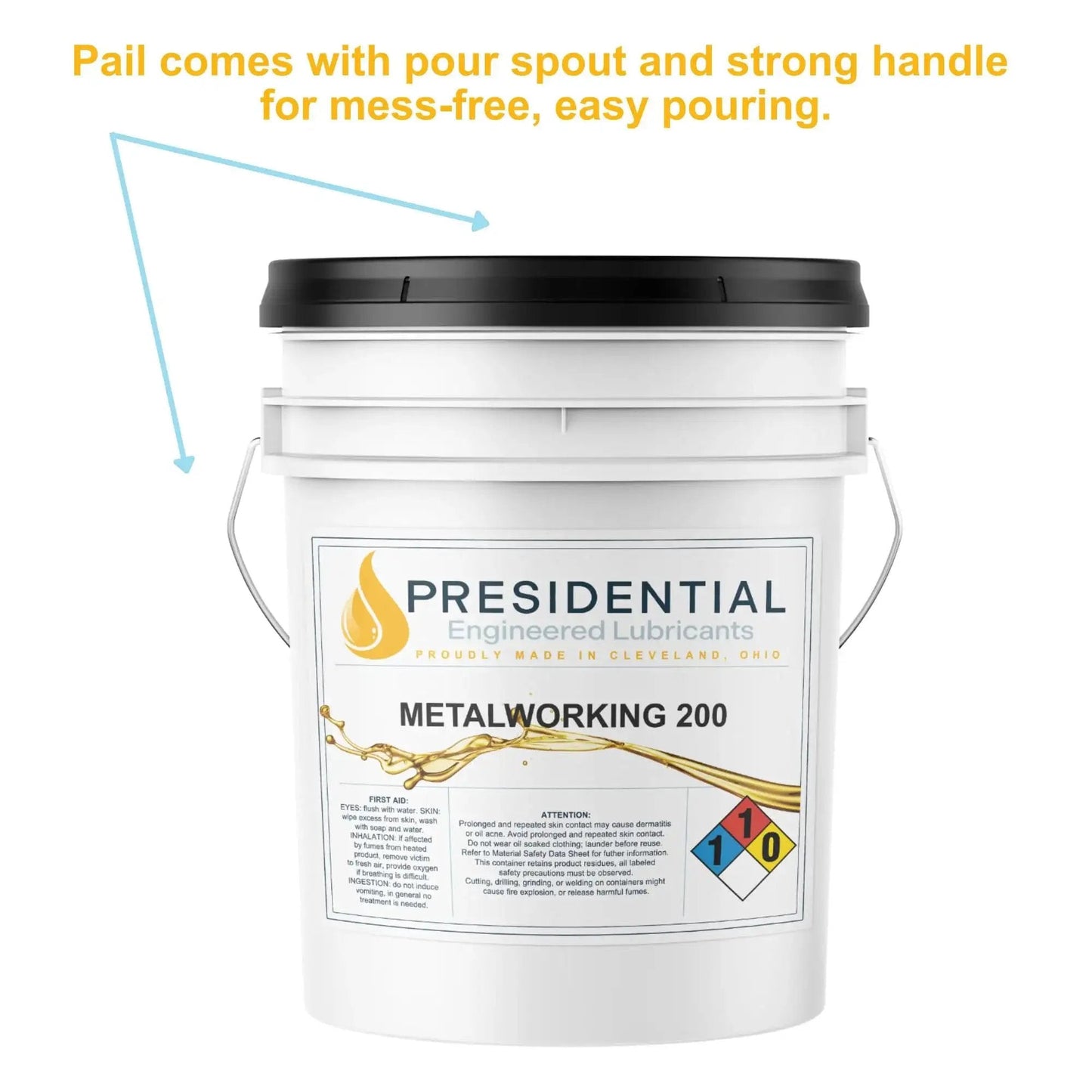 Go To General Purpose Metalworking Cutting Oil For Ferrous And Nonferrous Metals Multipurpose Non Soluble Lubricant With EP Additive To Prolong Tool Life Ideal For Threading Tapping Milling And Grinding Made In USA By Presidential 5 Gallon pail with label