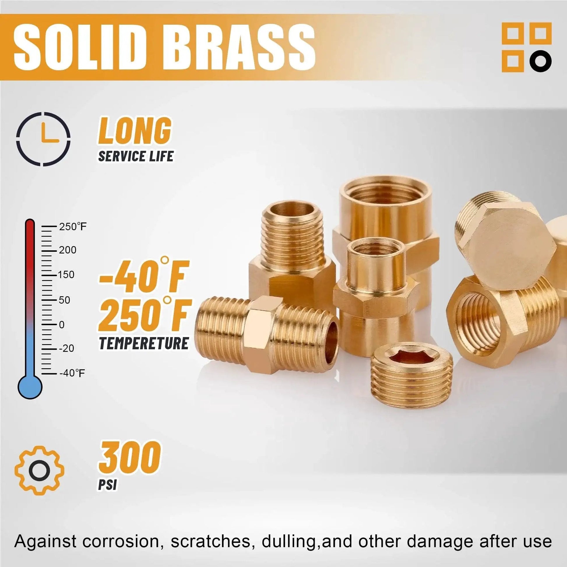 106 Piece Brass Pipe Fittings Kit For DIY Pros Includes NPT Adapters Nipples Couplings Bushings Plugs Caps And Socket Plugs Pro Grade Brass