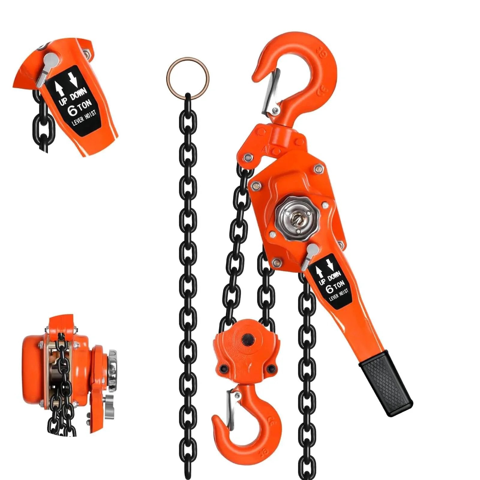 Manual Chain Hoist 6 Ton Come Along 13200 Lbs Capacity 20 Ft Lift Galvanized Carbon Steel With G80 Chain and Double Pawl Brake