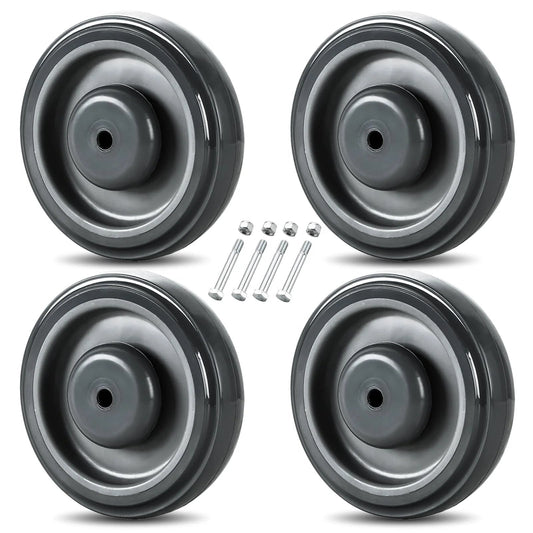 4 Pack 5 Inch TPU Silent Shopping Cart Replacement Wheels Kit With Double Ball Bearings For Grocery Carts Heavy Duty Caster Set Non Marking Shock Absorbing Supports Up To 120 Lbs Per Wheel
