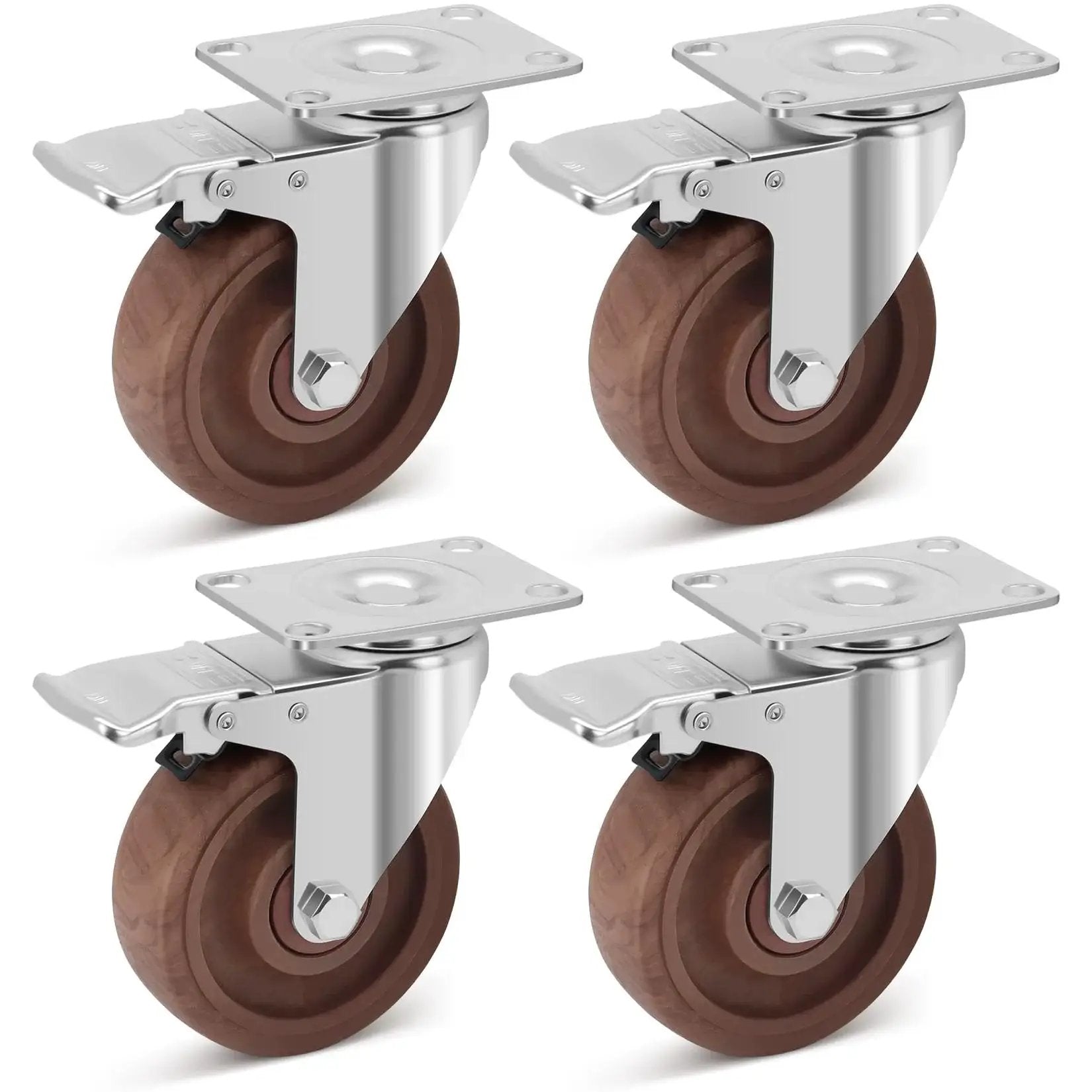 Heavy Duty 4 Inch Casters Set Of 4 With Brakes, 2000 Lbs Load Capacity, Glass Filled Nylon Wheels, High Temperature Castors For Workbench
