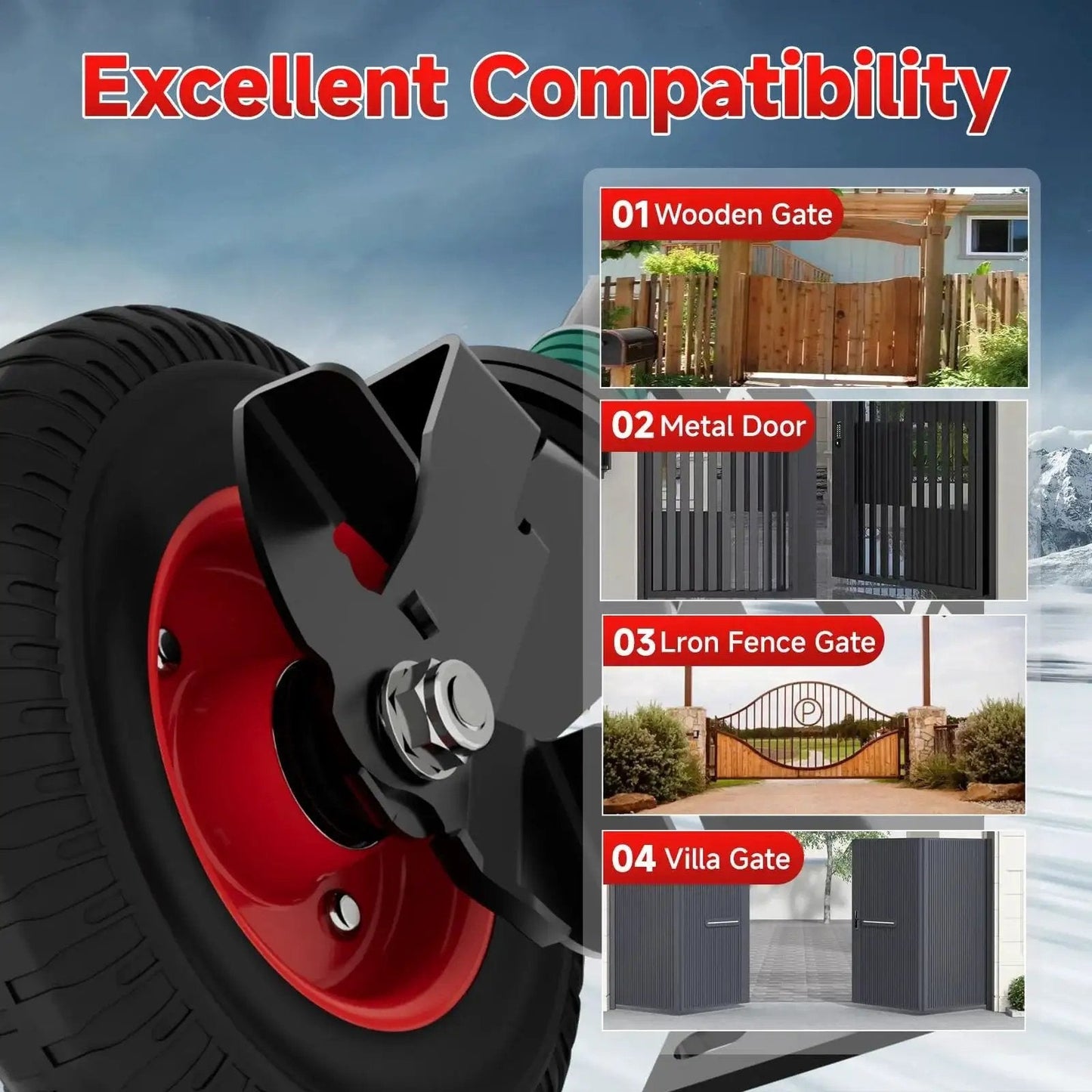 8 Inch Heavy Duty Gate Wheel With Brake for Wooden Gates and Metal Tube Gates, spring loaded
