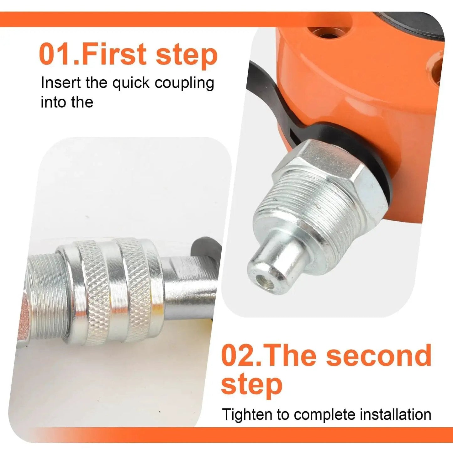 Close-up of connection steps on 20 Ton Hydraulic Ram Jack With Single Acting Cylinder Porta Power Kit Lifting showing quick coupling.