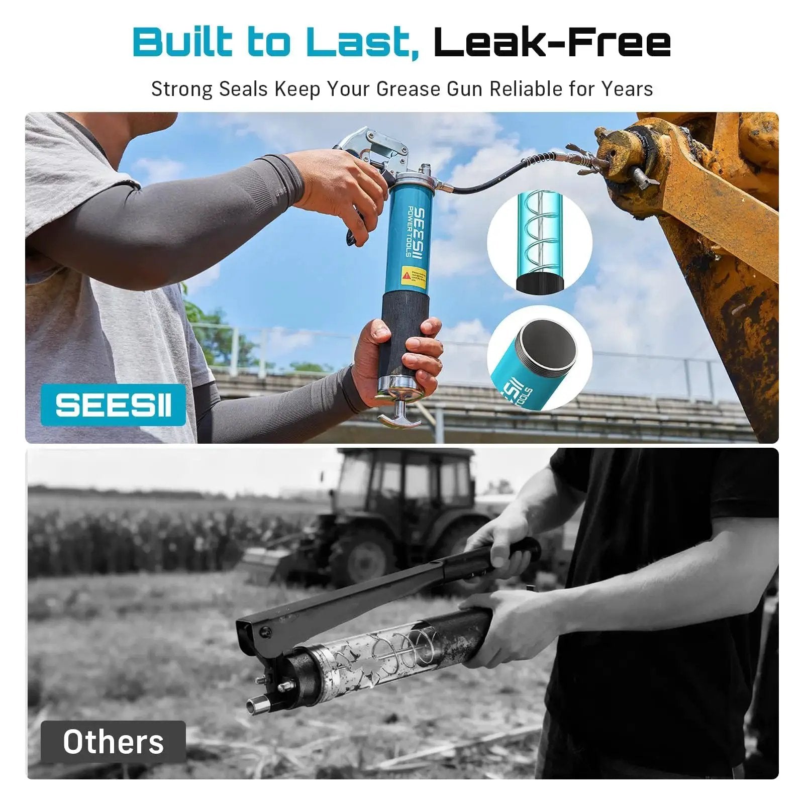 Heavy Duty 8000 PSI Pistol Grip Grease Gun Kit With 14 Ounces Capacity Quick Release Coupler 90 Degree Adapter Flexible Hose And Rigid Pipe For Automotive Agricultural Industrial Marine Applications Seesii in use