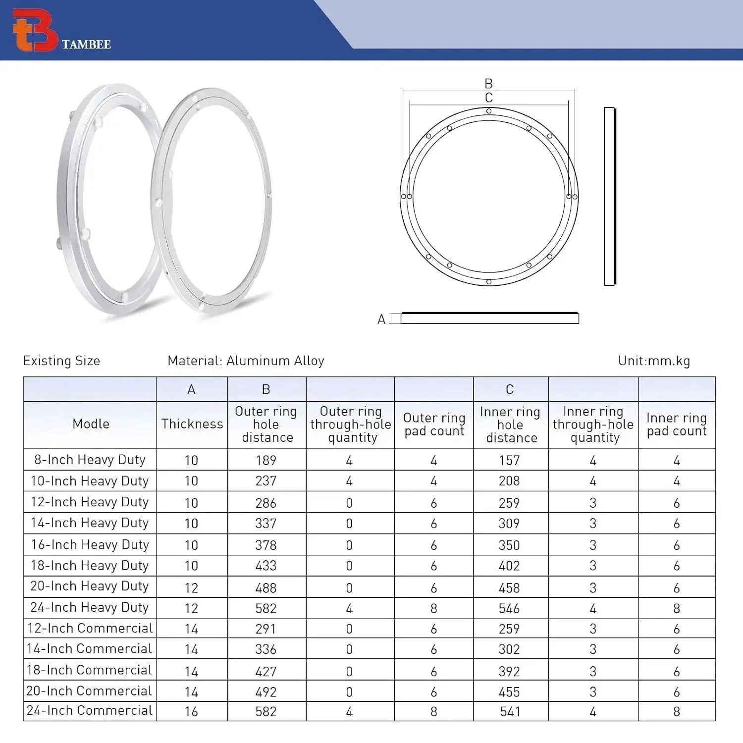 Diagram of Heavy Duty 12 Inch Lazy Susan Bearing Kit with Metal Turntable Ring 300mm for cabinets, showing specifications.