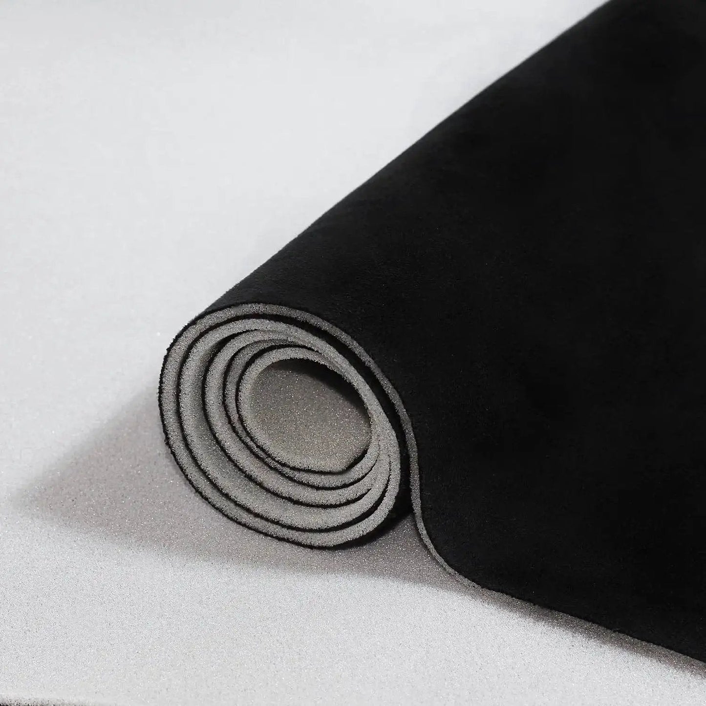 Rolled black suede headliner fabric with foam backing for car interior, 96x60 inches
