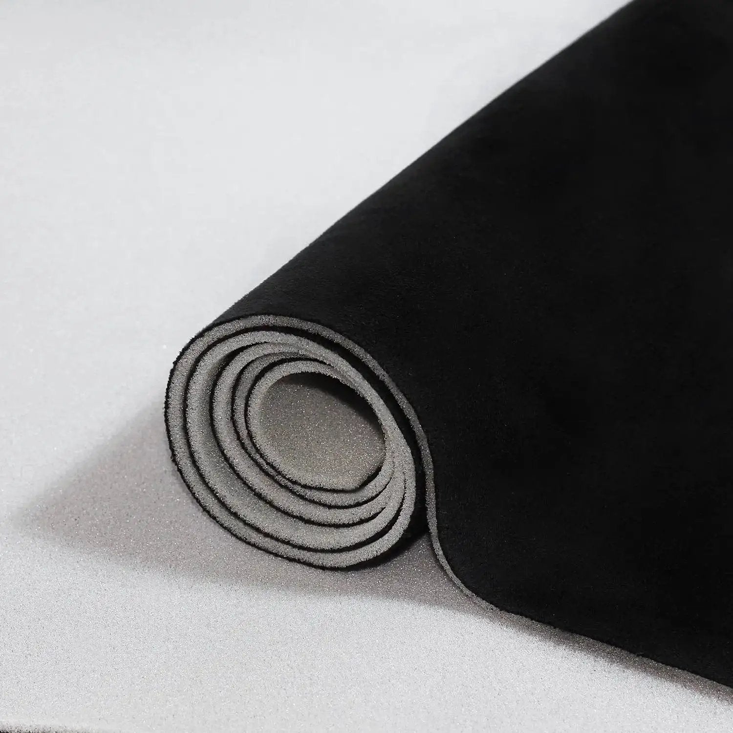 Rolled black suede headliner fabric with foam backing for car interior, 96x60 inches