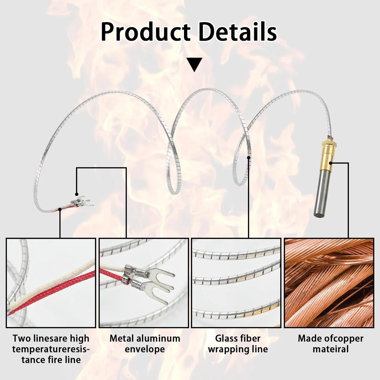 Thermopile Assembly 36 Inch for HVAC Pros Robertshaw 1950-001, 250 to 750 Millivolts MV with multicolored cable