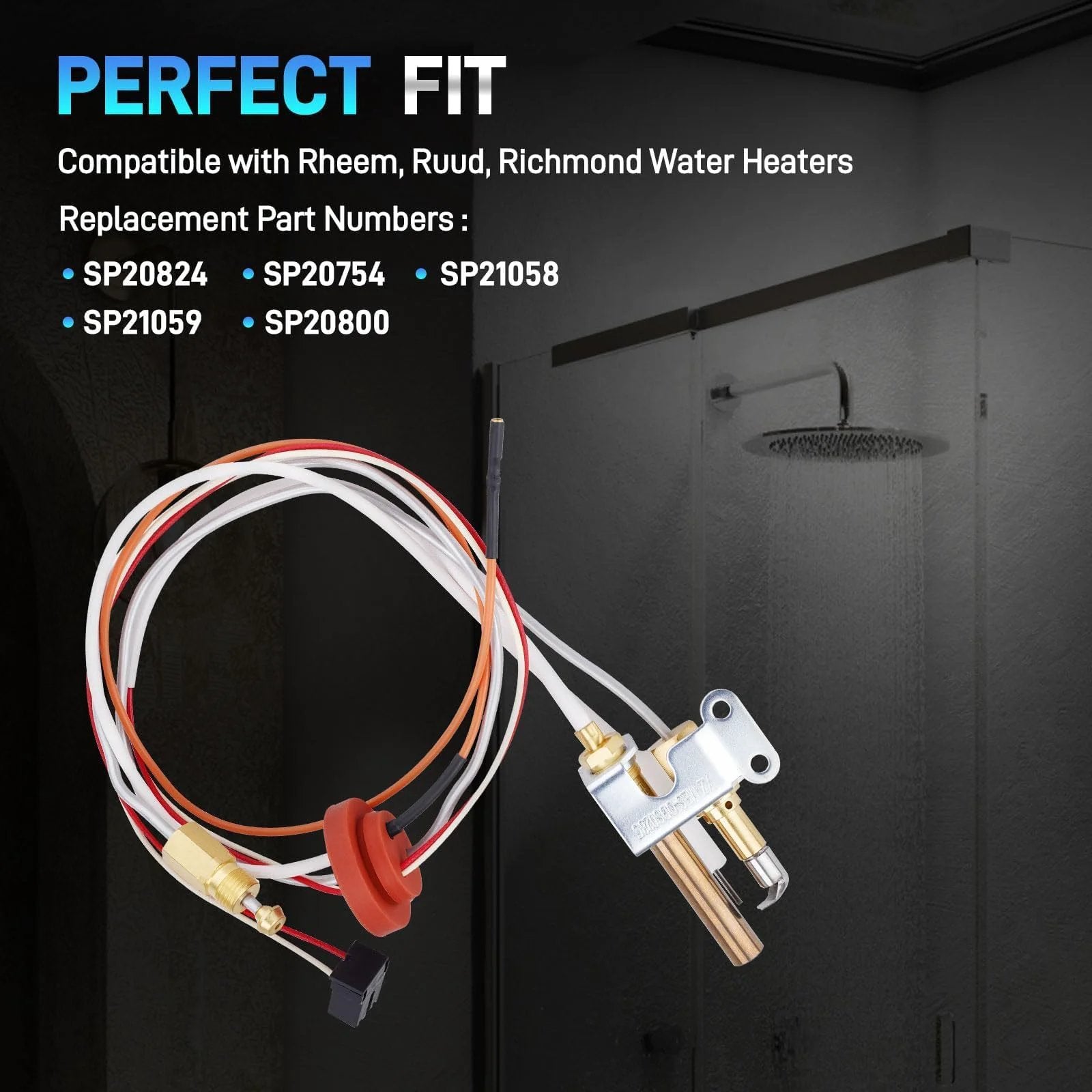 Plug And Play Pilot Assembly For Water Heater Ignition System With Thermopile And Sparker For Rheem Ruud Richmond Water Heaters NG With LP Orifice Replace SP20824 SP20754 SP21059 SP20800 Aging Resistant