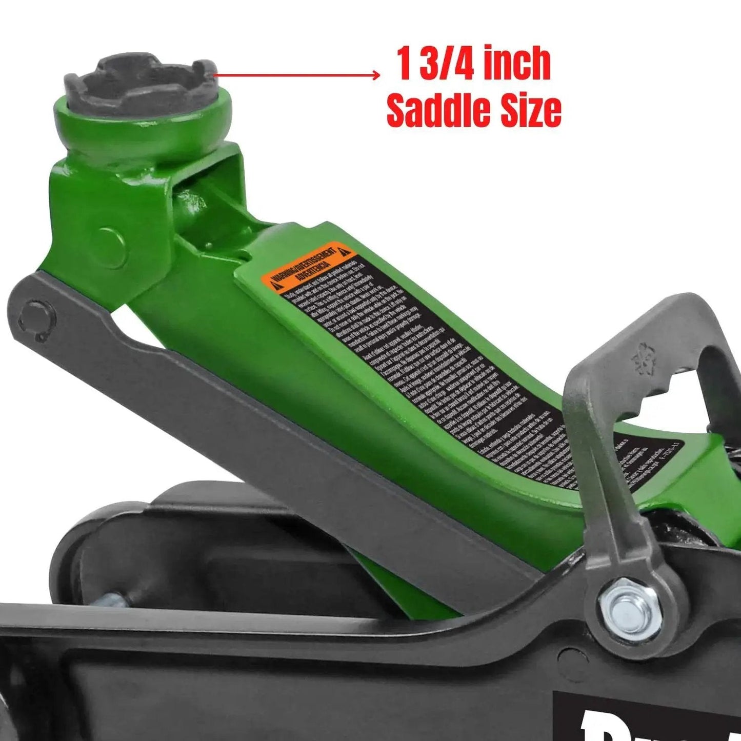 Close-up of 2 Ton Floor Jack Hydraulic Trolley Lift For Home Garage Shop 4000 Lbs Capacity, highlighting 1 3/4 inch saddle size.