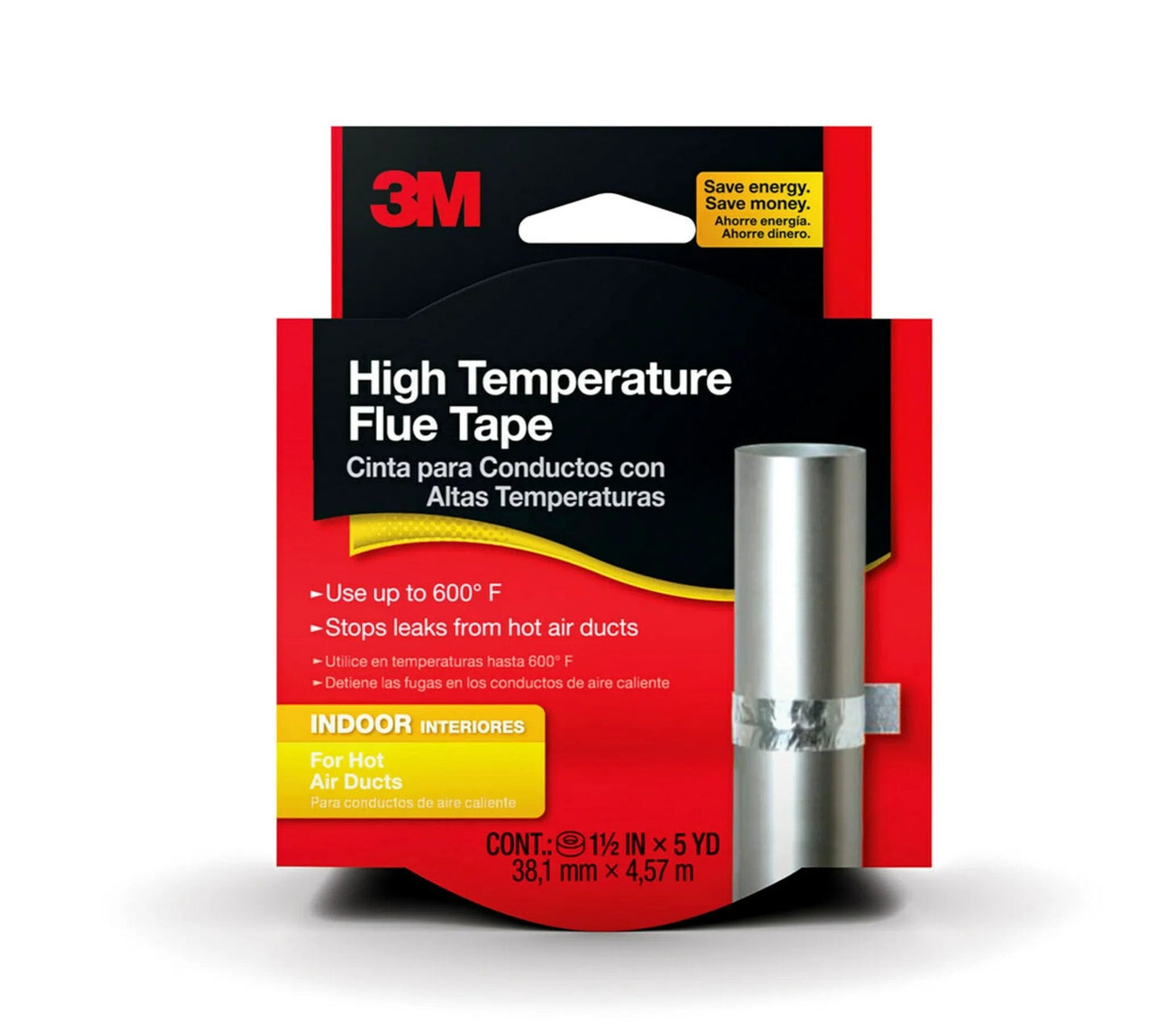 3M High Temperature Flue Tape For Duct Seams Up To 600 Degrees Fahrenheit, Heat Resistant Sealing Tape for Leaks, 1.5 Inch Wide By 15 Foot Long