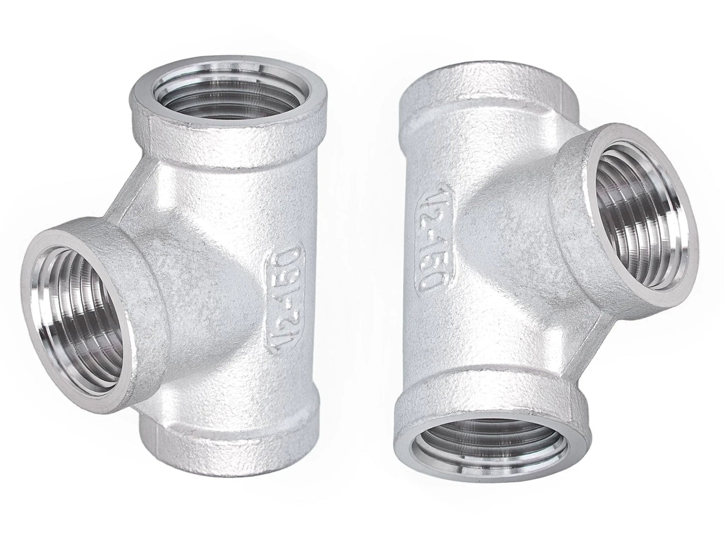 Half Inch NPT Tee Fitting 304 Stainless Steel 3 Way Female Pipe Fitting For Gas Oil Water Lines Cast Durable Pack Of 2 By TL Toolegin