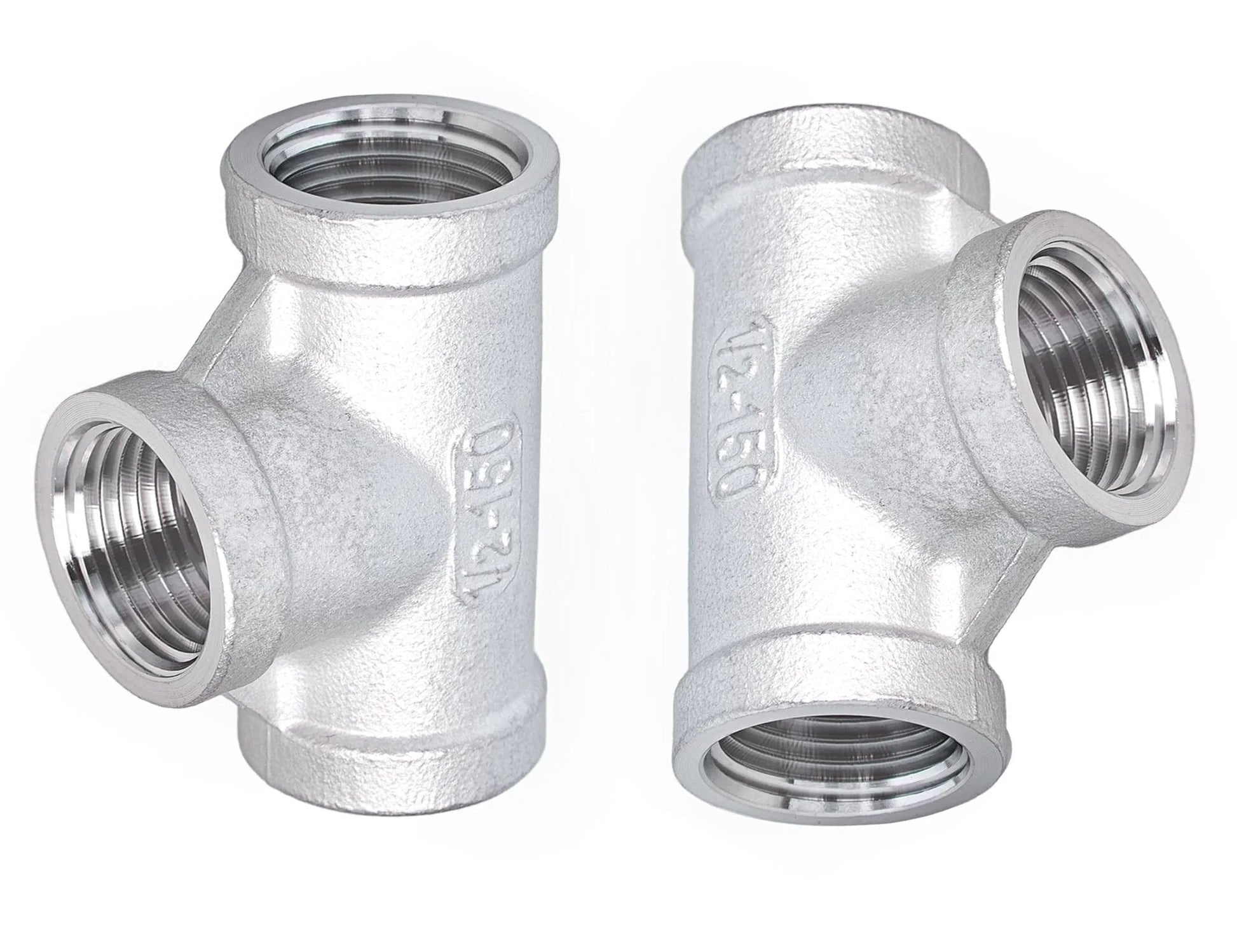 Half Inch NPT Tee Fitting 304 Stainless Steel 3 Way Female Pipe Fitting For Gas Oil Water Lines Cast Durable Pack Of 2 By TL Toolegin