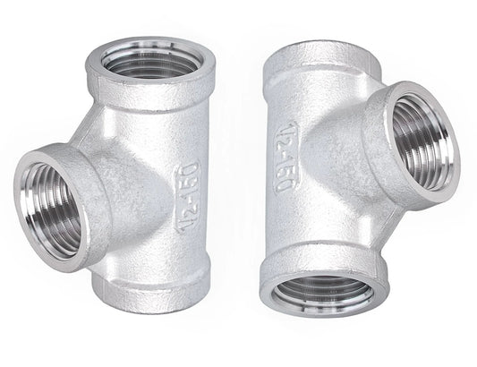 Half Inch NPT Tee Fitting 304 Stainless Steel 3 Way Female Pipe Fitting For Gas Oil Water Lines Cast Durable Pack Of 2 By TL Toolegin
