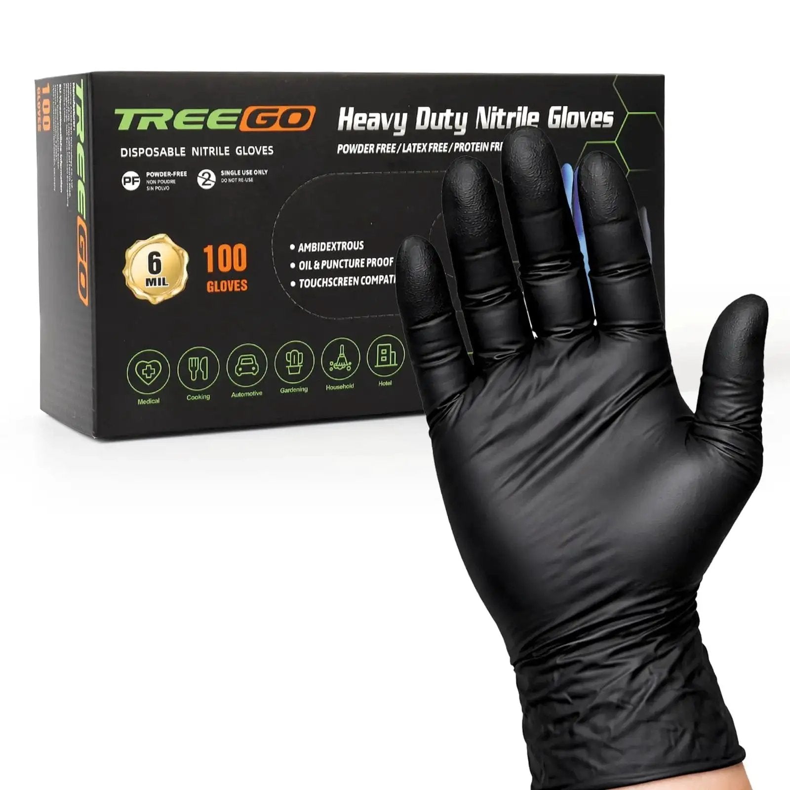 Black Nitrile Gloves 6 Mil Heavy Duty Disposable Textured Grip Powder Free with box
