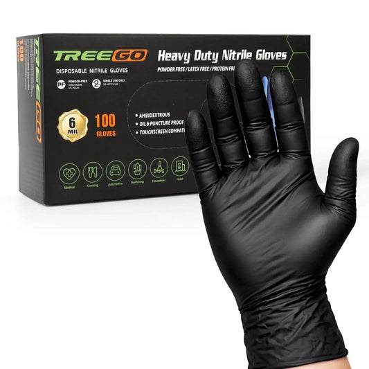 Black Nitrile Gloves 6 Mil Heavy Duty Disposable Textured Grip Powder Free with box