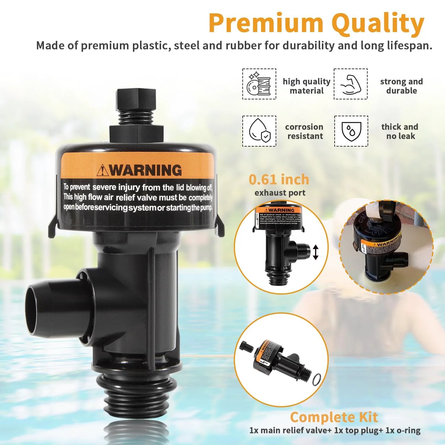 High Flow Manual Air Relief Valve Replacement 98209803 for pool and spa filter systems with rubber O-ring, poolside view.