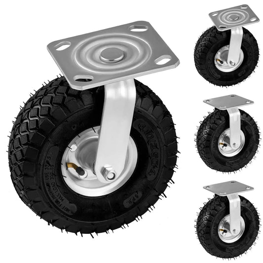 8 Inch Pneumatic Casters 4 Pack With 2 Swivel And 2 Rigid Heavy Duty Wheels 1200 Lbs Capacity Rubber Tread Casters