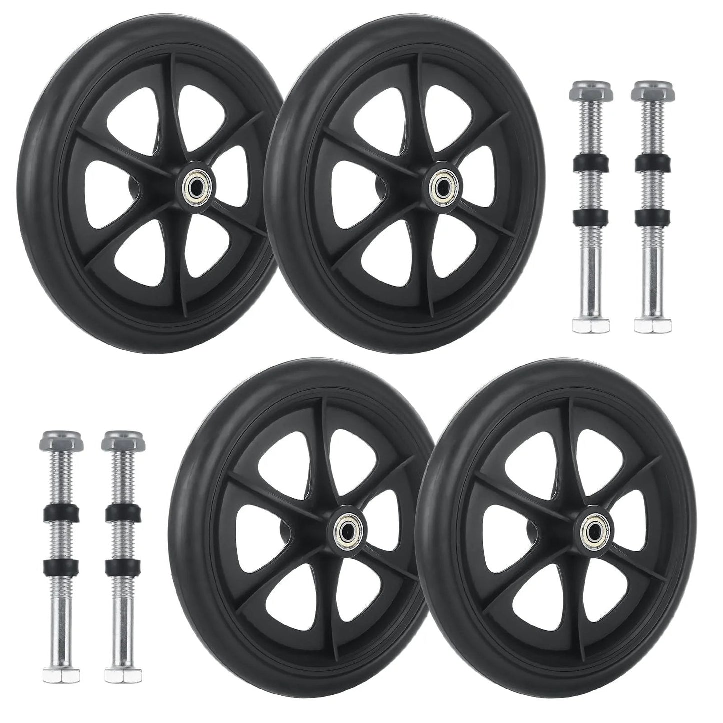 4 Pcs Replacement Wheelchair Wheels 8 Inch Universal Anti Slip Casters For Wheelchairs Walkers Rollators Black Includes Axle Screws Fits Most 8 Inch Frames With 7.87 Inch Diameter And 0.94 Inch Rim Width