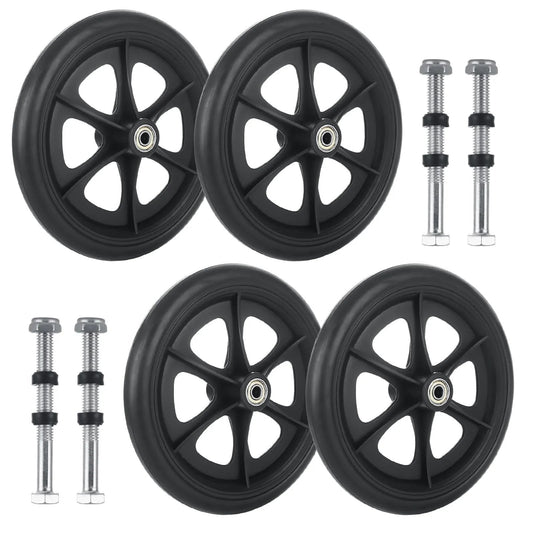 4 Pcs Replacement Wheelchair Wheels 8 Inch Universal Anti Slip Casters For Wheelchairs Walkers Rollators Black Includes Axle Screws Fits Most 8 Inch Frames With 7.87 Inch Diameter And 0.94 Inch Rim Width
