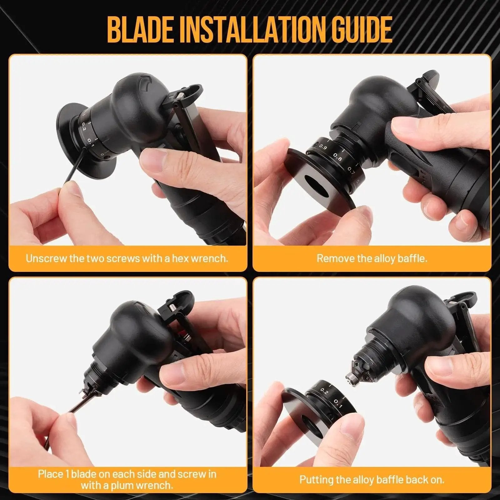 Blade installation process for Pneumatic Chamfering Tool With 6 C Angle And 6 R Angle Blades For 45 Degree Bevels And Radius Edges