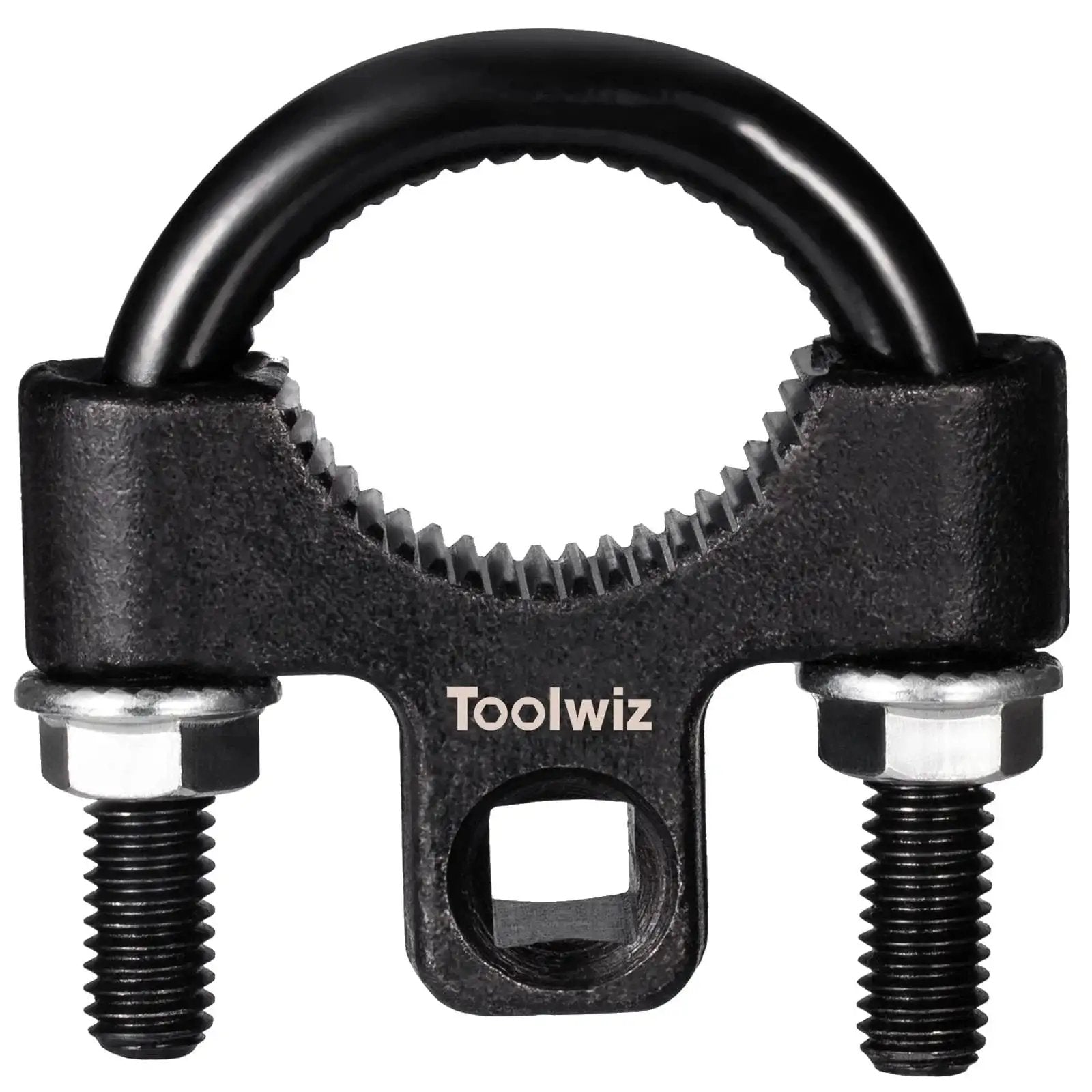 Inner Tie Rod Removal Tool Three Eighths Inch Universal Low Profile 30 To 42MM, serrated metal clamp with two bolts.