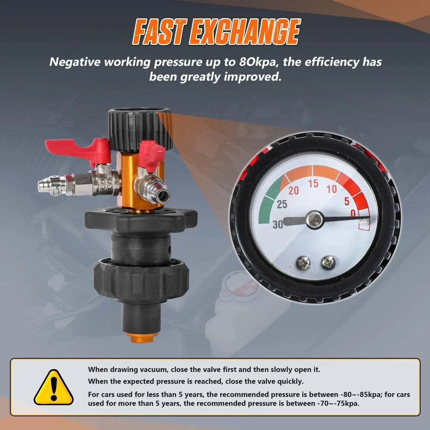 Universal Coolant Vacuum Refill Kit With 5 Adapters And Pressure Gauge For Leak Detection in Radiator and Heating Core Lines