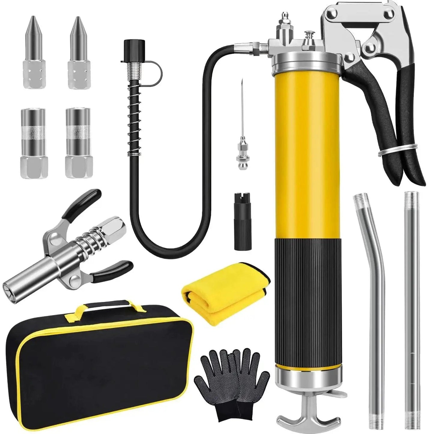 Heavy Duty Grease Gun Kit With 8000 PSI Max, 14 Oz Capacity, 18 Inch Resin Flex Hose, Double Handle Coupler, And All The Gear You Need For Automotive And Marine Maintenance By GETLMUL.