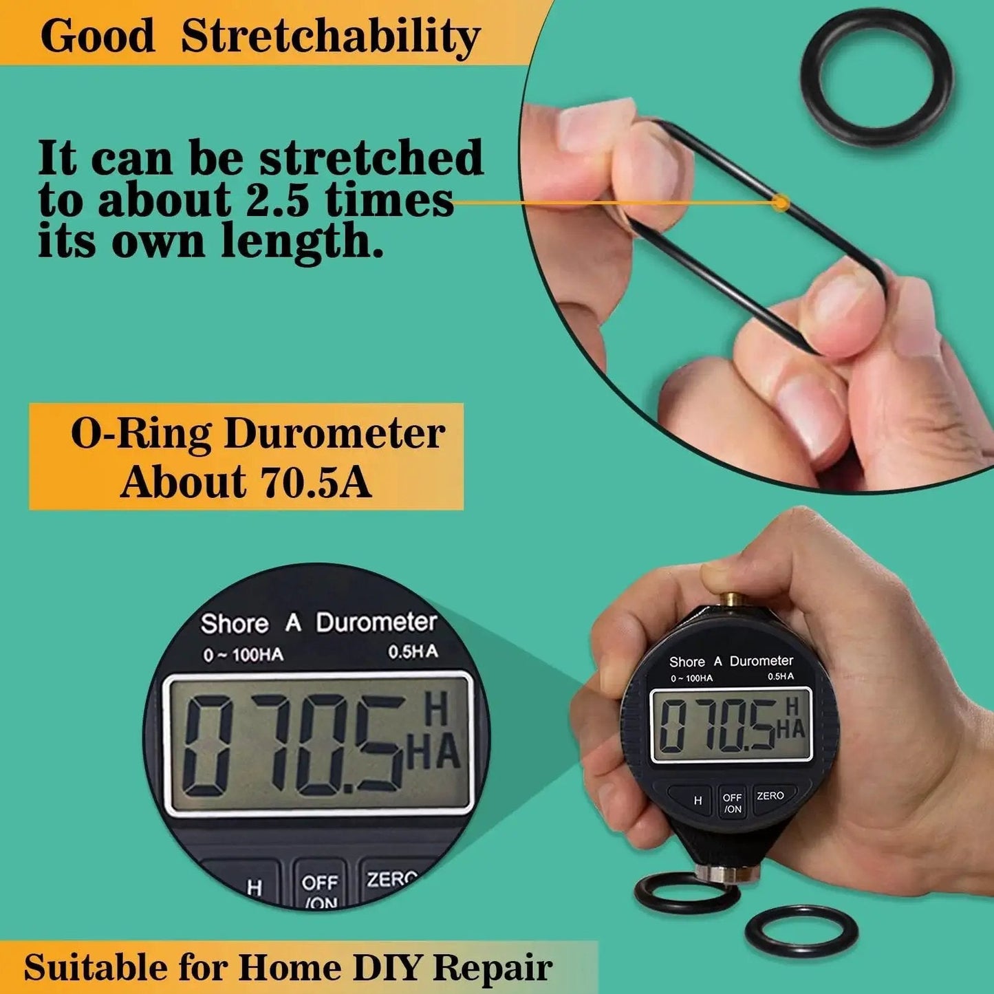 Must-Have 1086-Piece SAE O Ring Assortment Kit showing stretchability and durometer reading