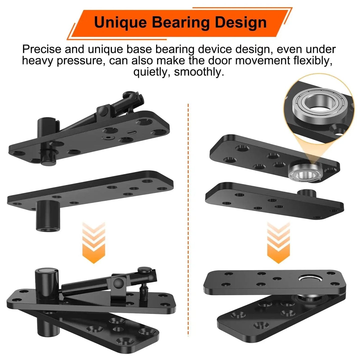 Hidden Door Hinge Beefy 570 Lbs Load Bearing 360 Degree Pivot For Secret Doors Bookcase Murphy Doors Concealed Swing Hinge Thickened Solid Alloy Steel Heavy Duty For Cabinets Shelves And Hidden Compartments showcasing unique bearing design in black steel components with precise engineering for smooth movement.