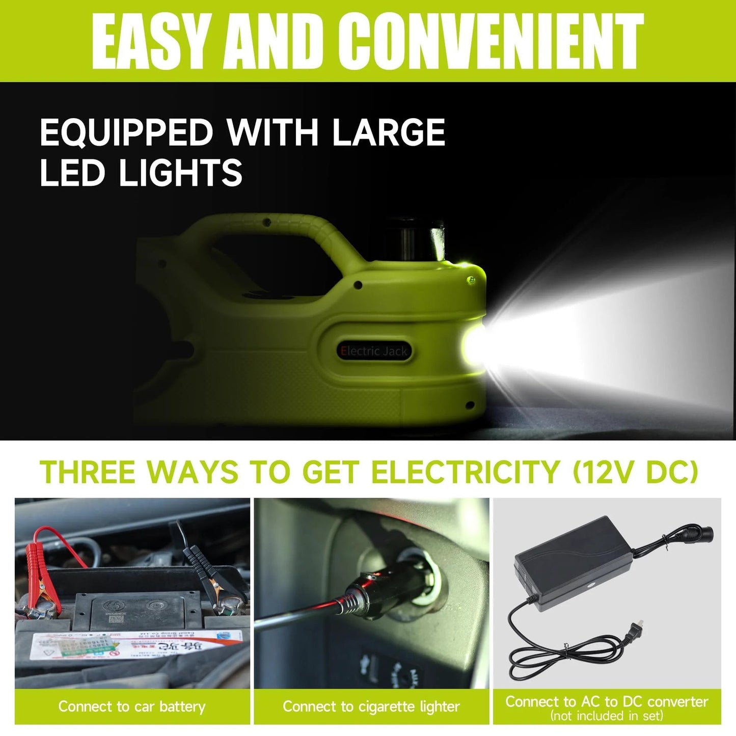 Electric Car Jack Kit 5T 12V Hydraulic Tire Jack with LED Light and power options