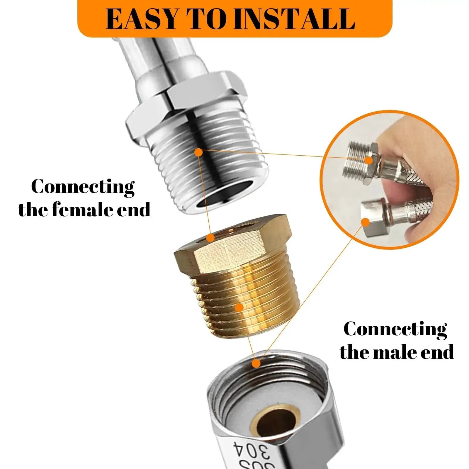 Diagram showing 2 Pack Brass NPT Reducer Bushing Three Quarter Inch Male To One Half Inch Female Hex Reducing Pipe Fitting installation