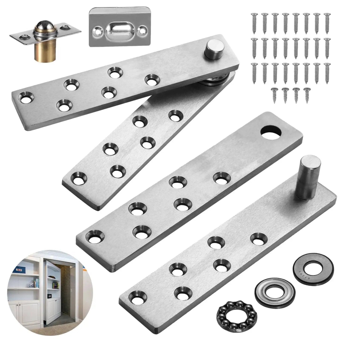 Two Pack Sturdy Door Pivot Hinges Heavy Duty Stainless Steel Hidden Hinges For Murphy Doors And Secret Bookshelf Systems