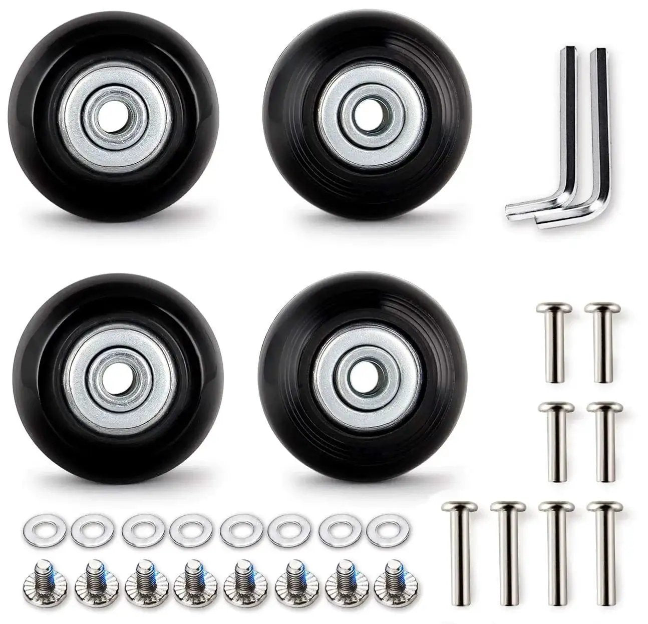50mm Luggage Replacement Wheels Set Of 4 For Suitcases, Silent PU Swivel Caster Wheels With 30mm And 35mm Axles, Durable, Black