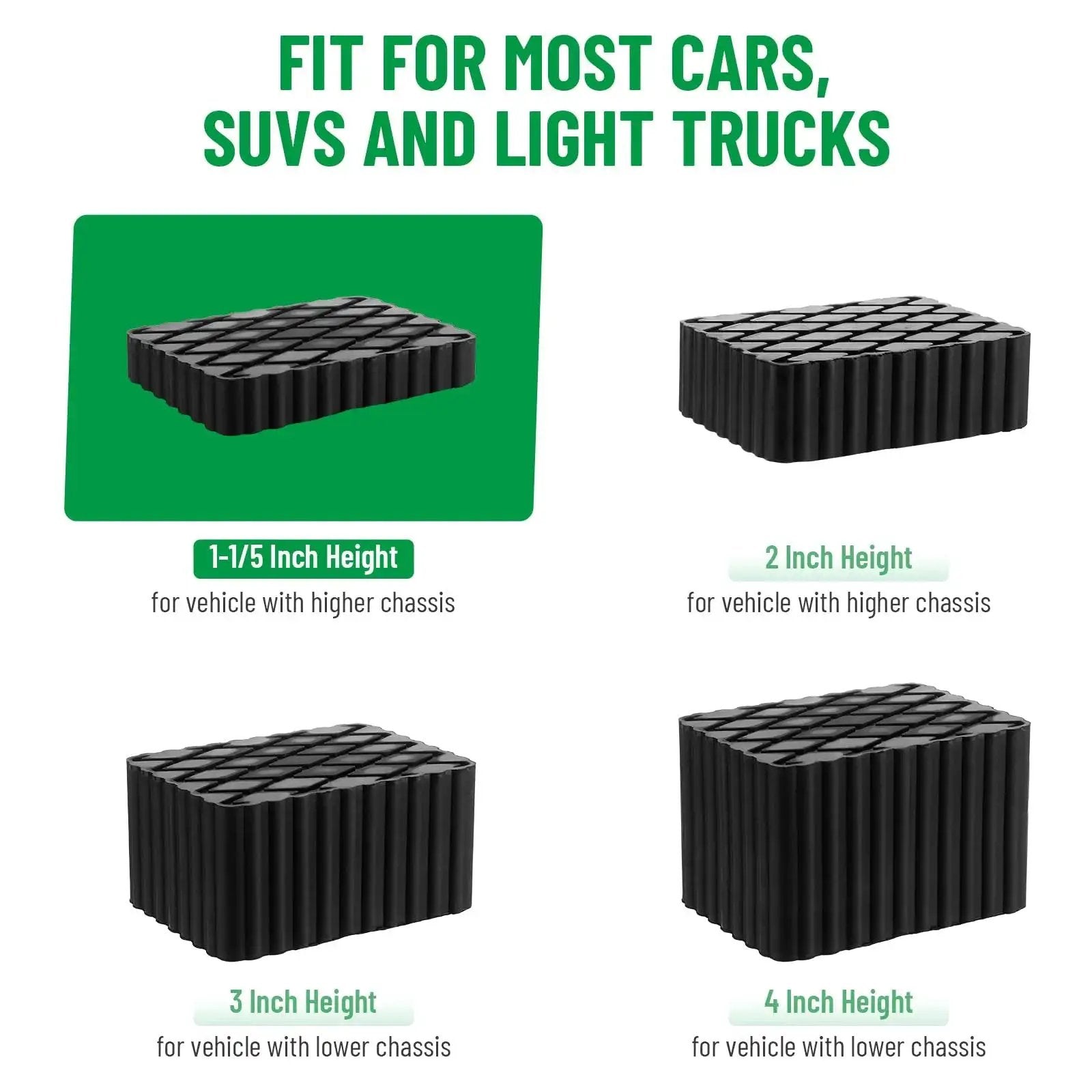 Four Pack Solid Rubber Auto Lift Pads For Car Jacks And Lifts 1800 Lb Capacity in various heights for different vehicles
