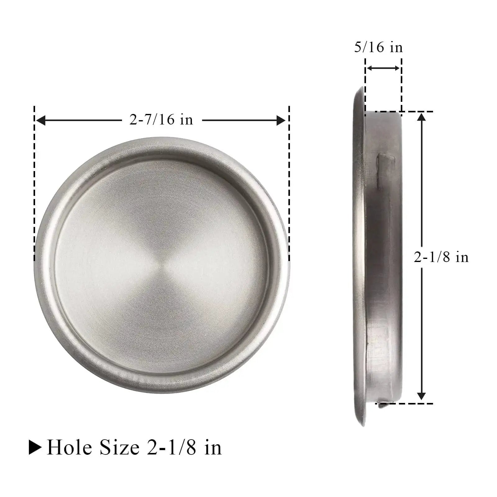 4 Pack Satin Nickel Closet Door Finger Pulls Two And One Eighth Inch Inner Diameter Snap In Design No Nails Needed dimensions shown