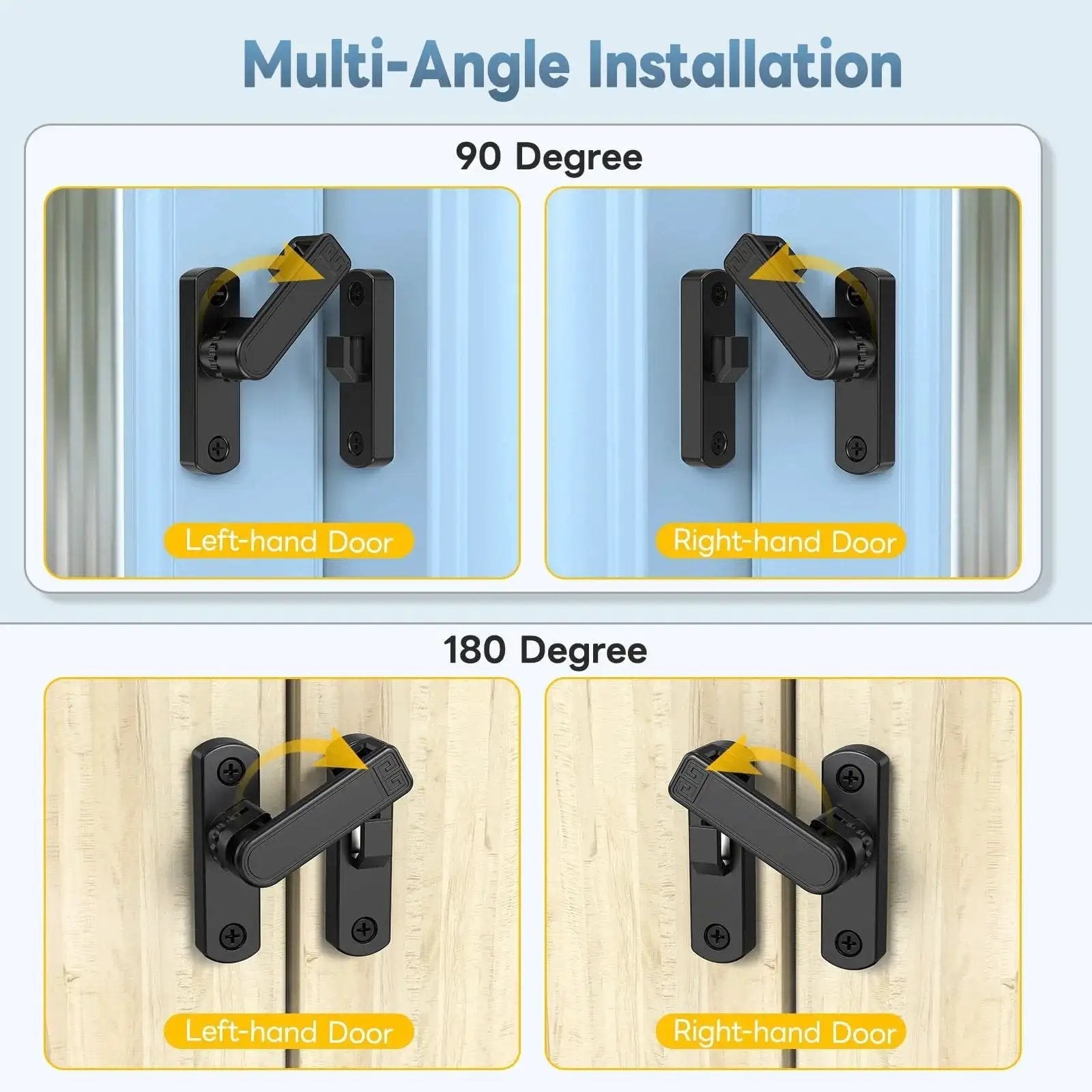 90 And 180 Degree Sliding Barn Door Lock Adjustable Zinc Alloy Security Latch for left and right-hand installation