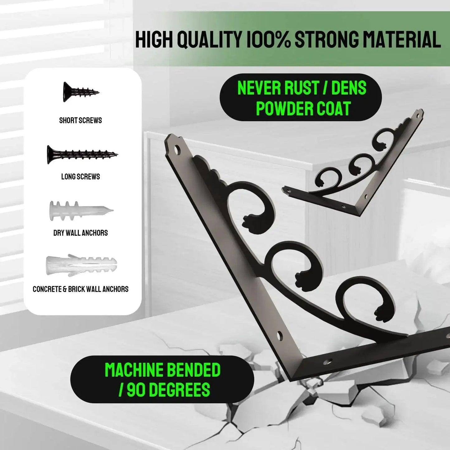 L Shaped Shelf Brackets For 8 To 10 Inch Boards Heavy Duty Metal Floating Shelf Brackets with screws and anchors shown