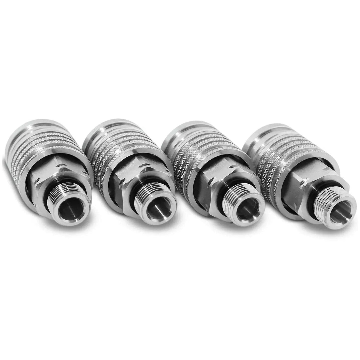 Four couplers from Hydraulic Multiplier And SCV Splitter Diverter Manifold Kit With Couplers And Switch Box Control Turns One Circuit Into