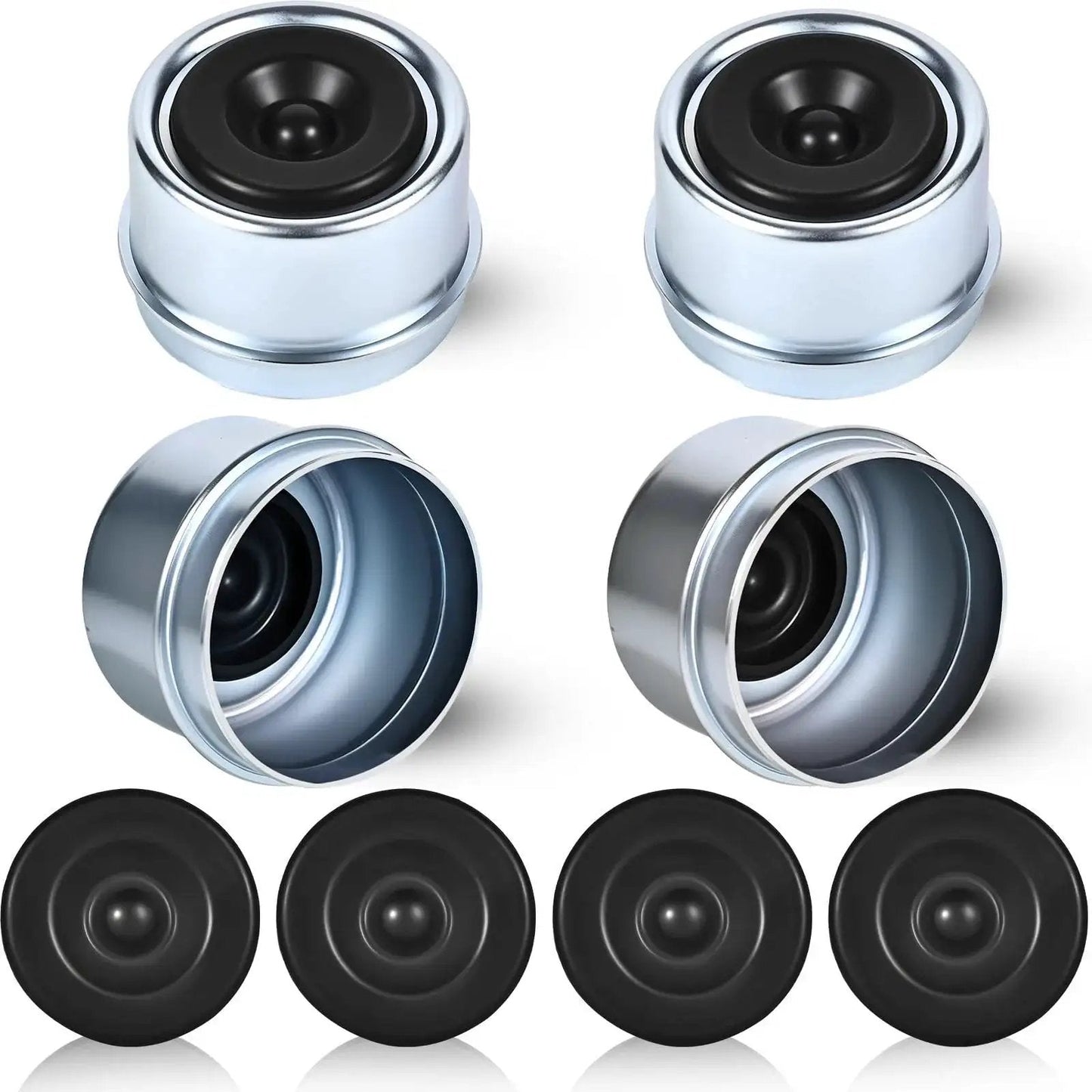 Trailer Axle Dust Cap Cup Kit 1.98 Inch Fits 2000 3500 Lbs Trailer Wheel Hubs 4 Grease Caps With 4 Extra Rubber Plugs